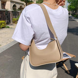 Green Pu Leather Shoulder Bag Lady Wide Strap Satchels Half Moon Bags