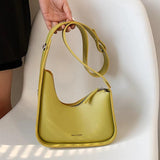 Green Pu Leather Shoulder Bag Lady Wide Strap Satchels Half Moon Bags