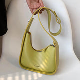 Green Pu Leather Shoulder Bag Lady Wide Strap Satchels Half Moon Bags