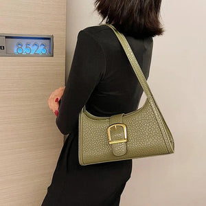 Retro Women Green Armpit Bags Totes Female Soft Leather Axillary Bags