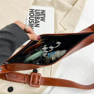 Women Triangular Chest Bags Saddle Shoulder Tote Beige Green Brown