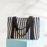 Eco Striped Canvas Shoulder Bag for Women - Big Tote Handbag