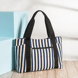 Eco Striped Canvas Shoulder Bag for Women - Big Tote Handbag