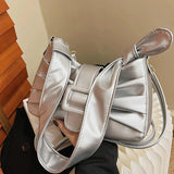 Women Silver Armpit Bags Handbags Style Fold Cloud Underarm Bag