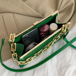 Women Cloud Armpit Bags Green Shoulder Bags Ladies Thick Chain Messenger Bags