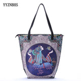 Women PU Leather Handbag Shoulder Bag Vintage Ethnic Style Tote Bag