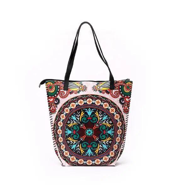 Women PU Leather Handbag Shoulder Bag Vintage Ethnic Style Tote Bag