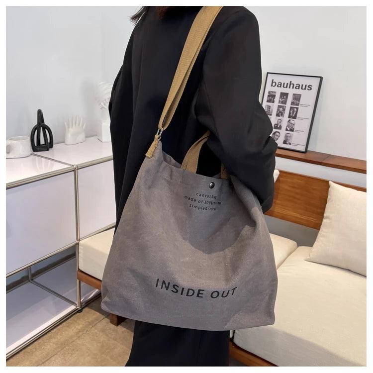 Women Canvas Big Shopping Bag Solid Print Female Cotton Cloth Shoulder Bag