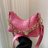 Women Stone Pattern Pu Leather Handbags Crocodile Chain Shoulder Bags