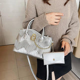 Women Green Silver Fold Shoulder Bags Casual Chain Crossbody Bags