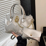 Women Green Silver Fold Shoulder Bags Casual Chain Crossbody Bags