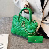Women Green Silver Fold Shoulder Bags Casual Chain Crossbody Bags