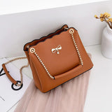 Leisure PU Leather Bow Women Shoulder Bag Solid Satchels Female Crossbody Bag