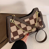 Women Checkerboard Pattern Half Moon Crossbody Bag