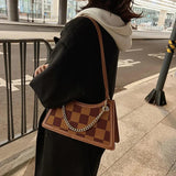 Women Checkerboard Pattern Half Moon Crossbody Bag