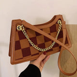 Women Checkerboard Pattern Half Moon Crossbody Bag