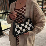 Women Checkerboard Pattern Half Moon Crossbody Bag