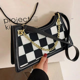Women Checkerboard Pattern Half Moon Crossbody Bag