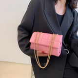 INS Women Chain Messenger Bags Pink Evening Clutch Plaid Axillary Bags