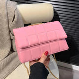 INS Women Chain Messenger Bags Pink Evening Clutch Plaid Axillary Bags
