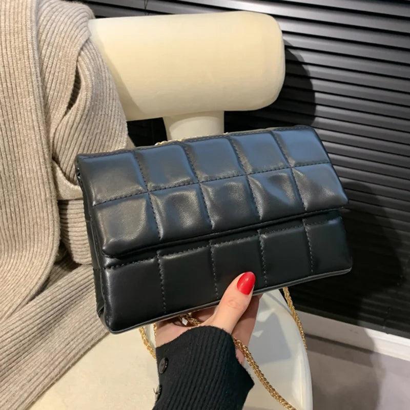 INS Women Chain Messenger Bags Pink Evening Clutch Plaid Axillary Bags