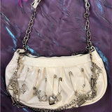 Xiuya Harajuku Goth Bag Metal Punk Style Pleated Hobos Shoulder Chain Handbag