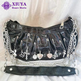 Xiuya Harajuku Goth Bag Metal Punk Style Pleated Hobos Shoulder Chain Handbag