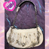 Xiuya Harajuku Goth Bag Metal Punk Style Pleated Hobos Shoulder Chain Handbag