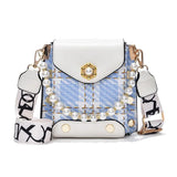 Summer Patchwork Women Shoulder Bag PU Leather Female Beading Pendant Crossbody