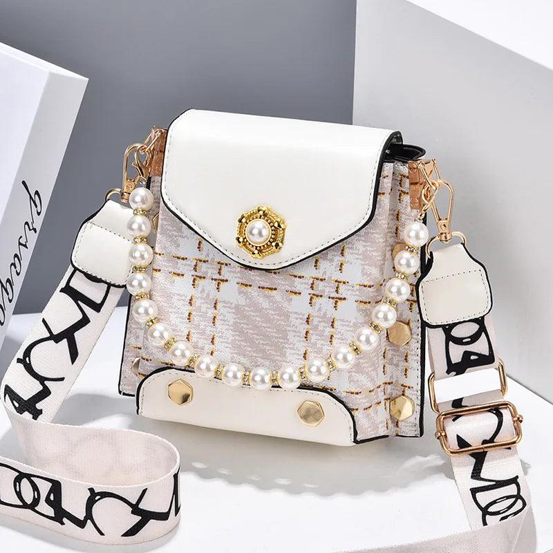 Summer Patchwork Women Shoulder Bag PU Leather Female Beading Pendant Crossbody