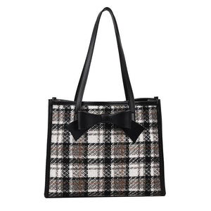Classical Woolen Cloth Totes Bags Women Shoulder Handbags Bow Handbag