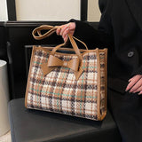 Classical Woolen Cloth Totes Bags Women Shoulder Handbags Bow Handbag
