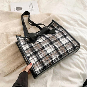 Classical Woolen Cloth Totes Bags Women Shoulder Handbags Bow Handbag