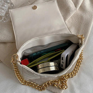 Womens Thick Chain Shoulder Bags Pink Green PU Leather Flap Underarm Bags