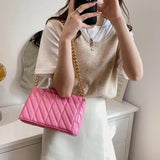 Womens Thick Chain Shoulder Bags Pink Green PU Leather Flap Underarm Bags