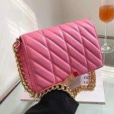 Womens Thick Chain Shoulder Bags Pink Green PU Leather Flap Underarm Bags