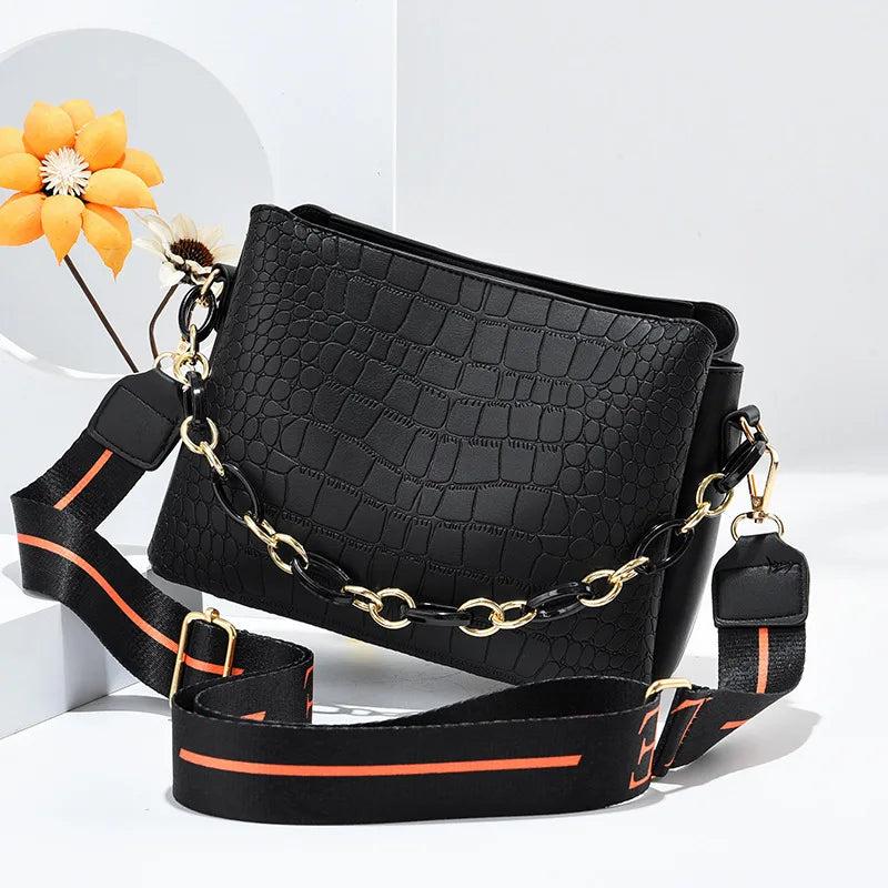 Stone Pattern Chain Shoulder Cross-body Bag