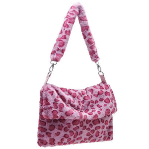Lovely Plush Shoulder Bag Female Leopard Pink Bag