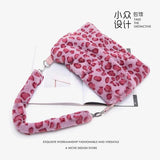 Lovely Plush Shoulder Bag Female Leopard Pink Bag