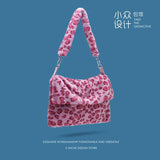 Lovely Plush Shoulder Bag Female Leopard Pink Bag