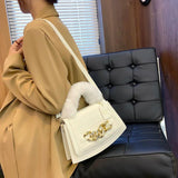 Plush Top-Handle Crossbody Bag Vintage PU Leather Handbag