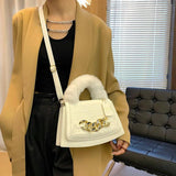 Plush Top-Handle Crossbody Bag Vintage PU Leather Handbag