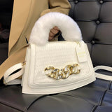 Plush Top-Handle Crossbody Bag Vintage PU Leather Handbag