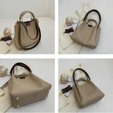PU Leather Women's Bag Solid Crossbody Shoulder Bags Retro Bucket Hand