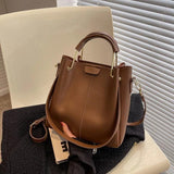 PU Leather Women's Bag Solid Crossbody Shoulder Bags Retro Bucket Hand