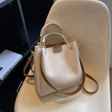PU Leather Women's Bag Solid Crossbody Shoulder Bags Retro Bucket Hand