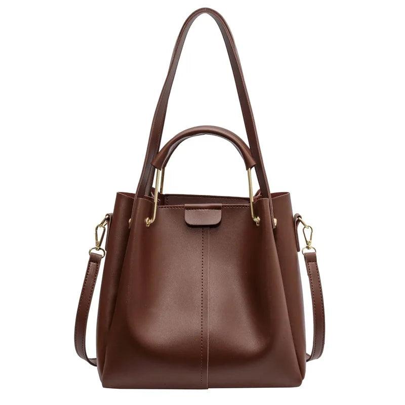 PU Leather Women's Bag Solid Crossbody Shoulder Bags Retro Bucket Hand