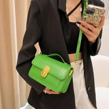 PU Leather Crossbody Bag Purple Short Handle Handbag Green Shoulder Tote
