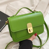 PU Leather Crossbody Bag Purple Short Handle Handbag Green Shoulder Tote