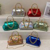 Women's Silver Green Chain Shoulder Bag PU Leather Handbag